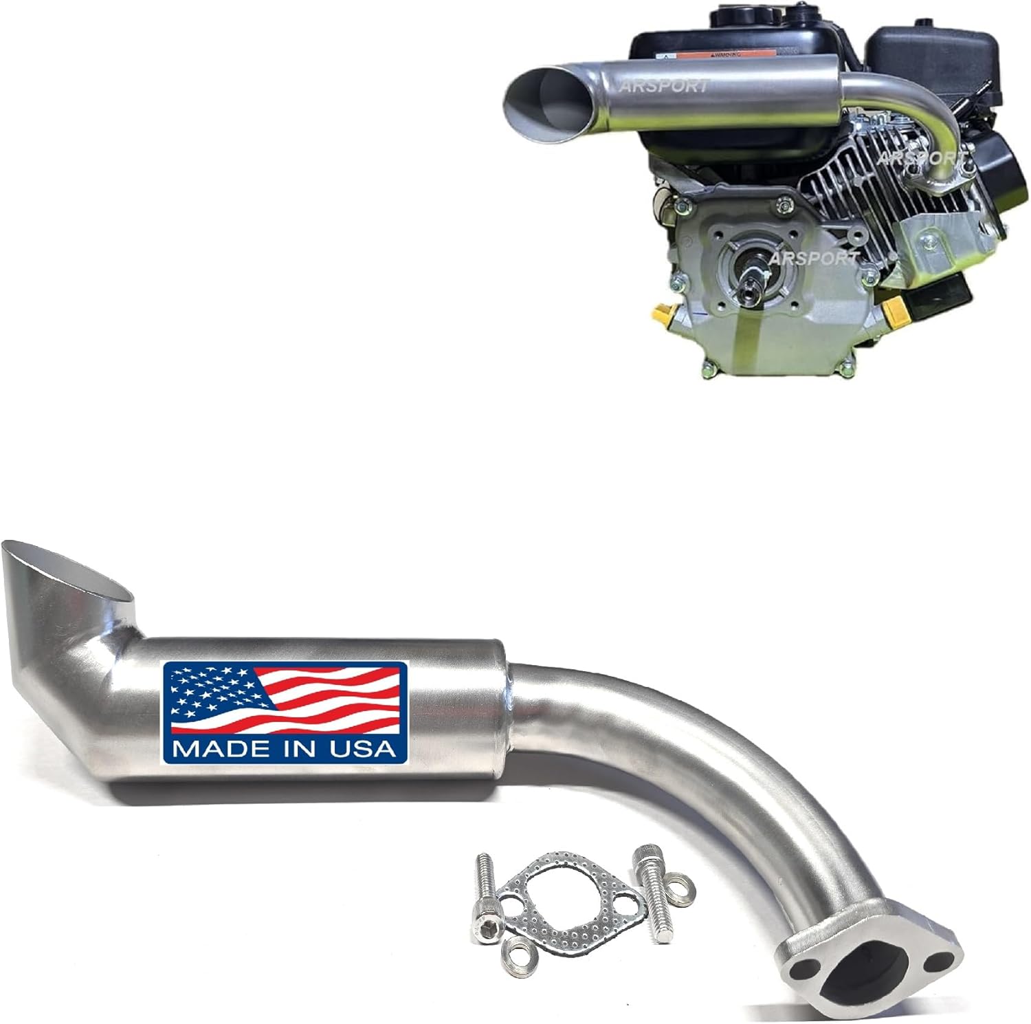 ARSPORT Stainless Exhaust for Surface drive mud motor compatible with Hond GX160 & GX200, Predator 212, Predator 224cc Surface Drive Motor, mud motors, Lake boats., silver