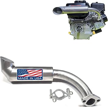 Stainless Exhaust for Surface drive mud motor compatible with Hond GX160 & GX200, Predator 212, Predator 224cc Surface Drive Motor, mud motors, Lake boats., silver