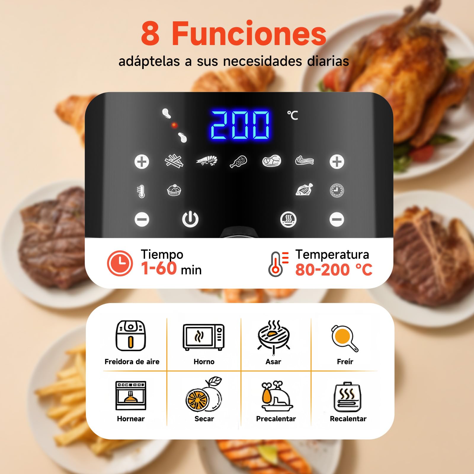 Aigostar Freidora de Aire XXL 7 Litros/2Kg, Air Fryer con Doble Cesta Independiente, Tecnología Rapid Air, 8 Programas, Función de Mantenimiento de Calor, App de Recetas/Libro de Recetas, 1900W