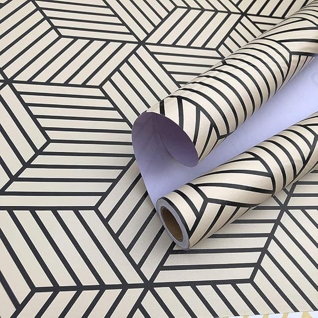 Self Adhesive Wallpaper Brown/Black Geometric Hexagon Sticky Back Plastic 45 X 300cmWaterproof Vinyl Film Contact Paper for Kitchen Countertop Wall Paper Removable Furniture Stickers