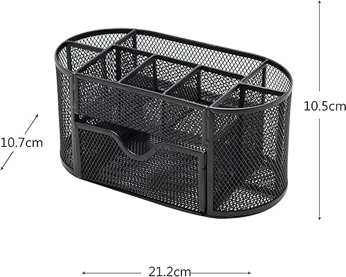 Miniatura 10 de Organizador de escritorio de malla rosa con 9 compartimentos, organizador de escritorio de oficina con cajón, soporte de bolígrafo de metal,