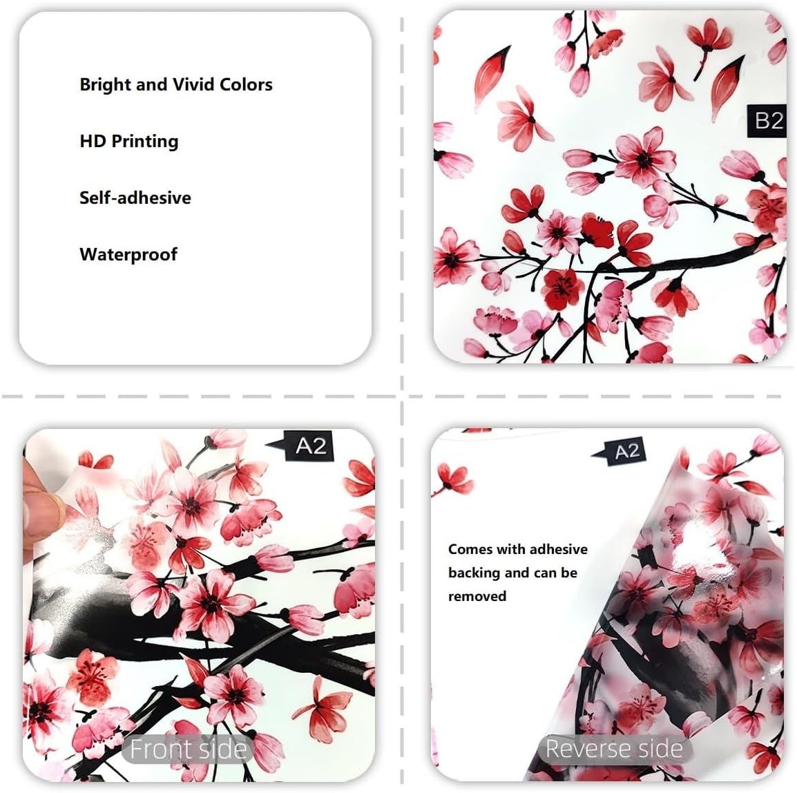 Large Cherry Blossom Tree Wall Stickers Spring Wall Decals Pink Flower Bird Butterflies Peel and Stick Wall Decor for Living Room Office Bedroom