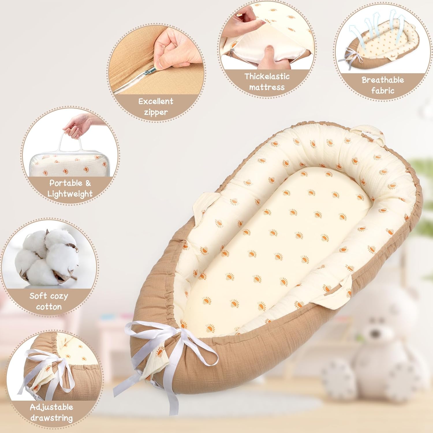 Baby Lounger - Infant Lounger for Newborn 0-24 Months, Ultra Soft Breathable Infant Floor Seat, Portable Babies Lounger for Baby Girls& Boys, Newborn Gifts(Khaki) - Image 4