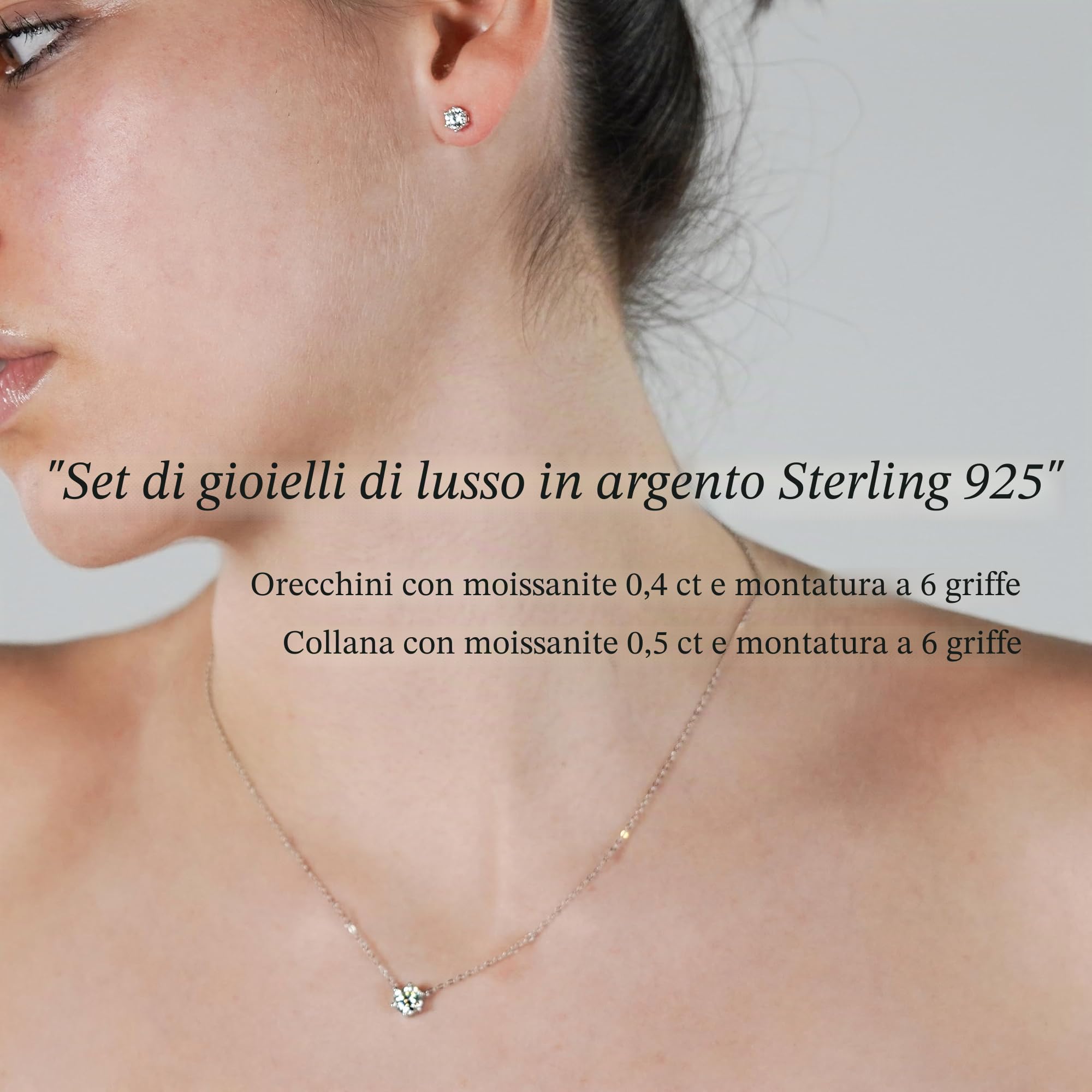 Gioielli Set collana e orecchini in argento 925 Moissanite 6 artigli diamante 0,5 ct Set di parure di lusso regalo per donna, matrimonio, festa della mamma
