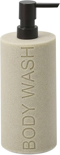 Dispensador de bomba recargable de botella grabada de piedra arenisca bronceada de resina, construcción de resina duradera e impermeable para baño,