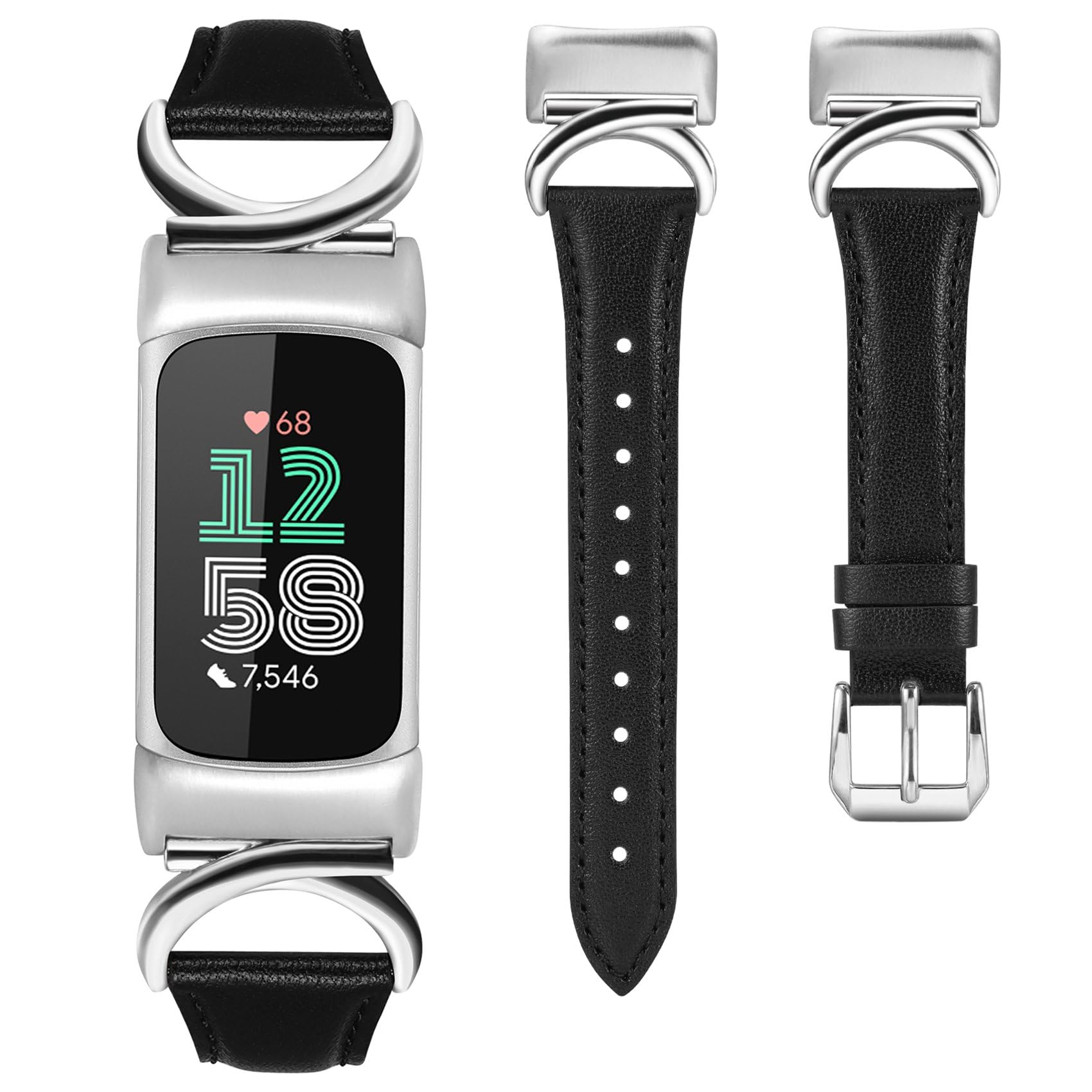 TOYOUTHS Leather Straps Compatible with Fitbit Charge 6/Charge 5 Strap Women