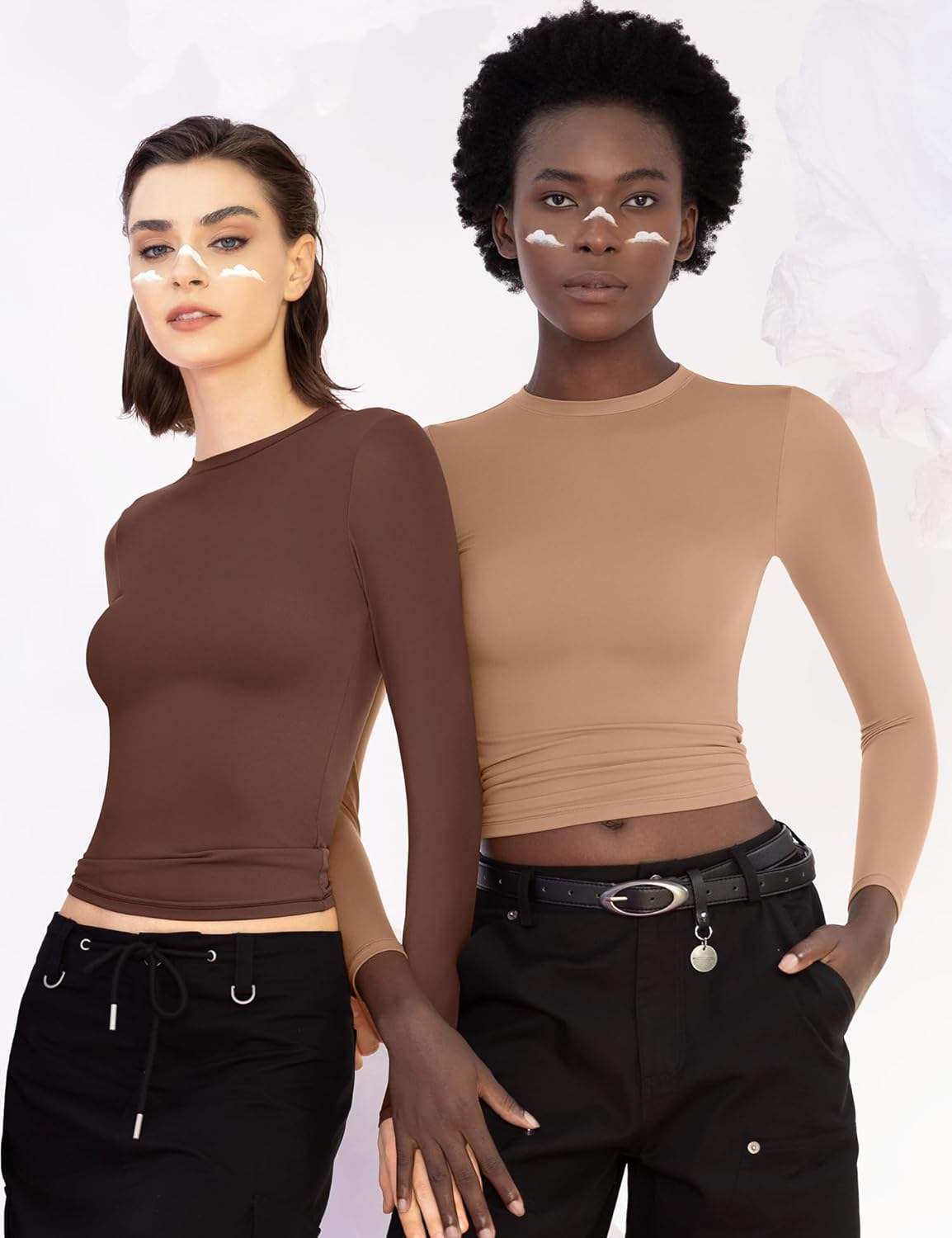 PUMIEY Women's Long Sleeve T Shirts Crew Neck Slim Fit Tops Sexy Basic Tee Smoke Cloud Pro Collection - Image 3