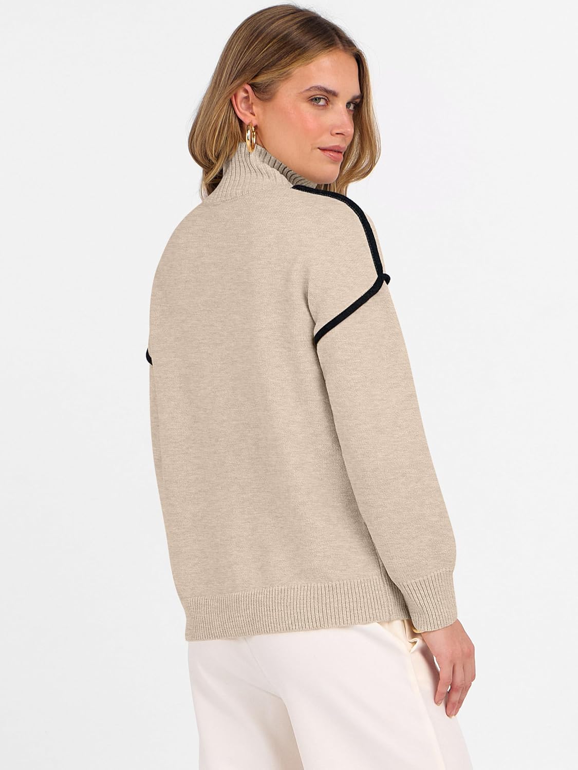 ANRABESS Womens Quarter Zip Sweaters Fall Long Sleeve V Neck Shirts Collared Business Casual Tops Knit Pullover Sweatshirts - Image 5