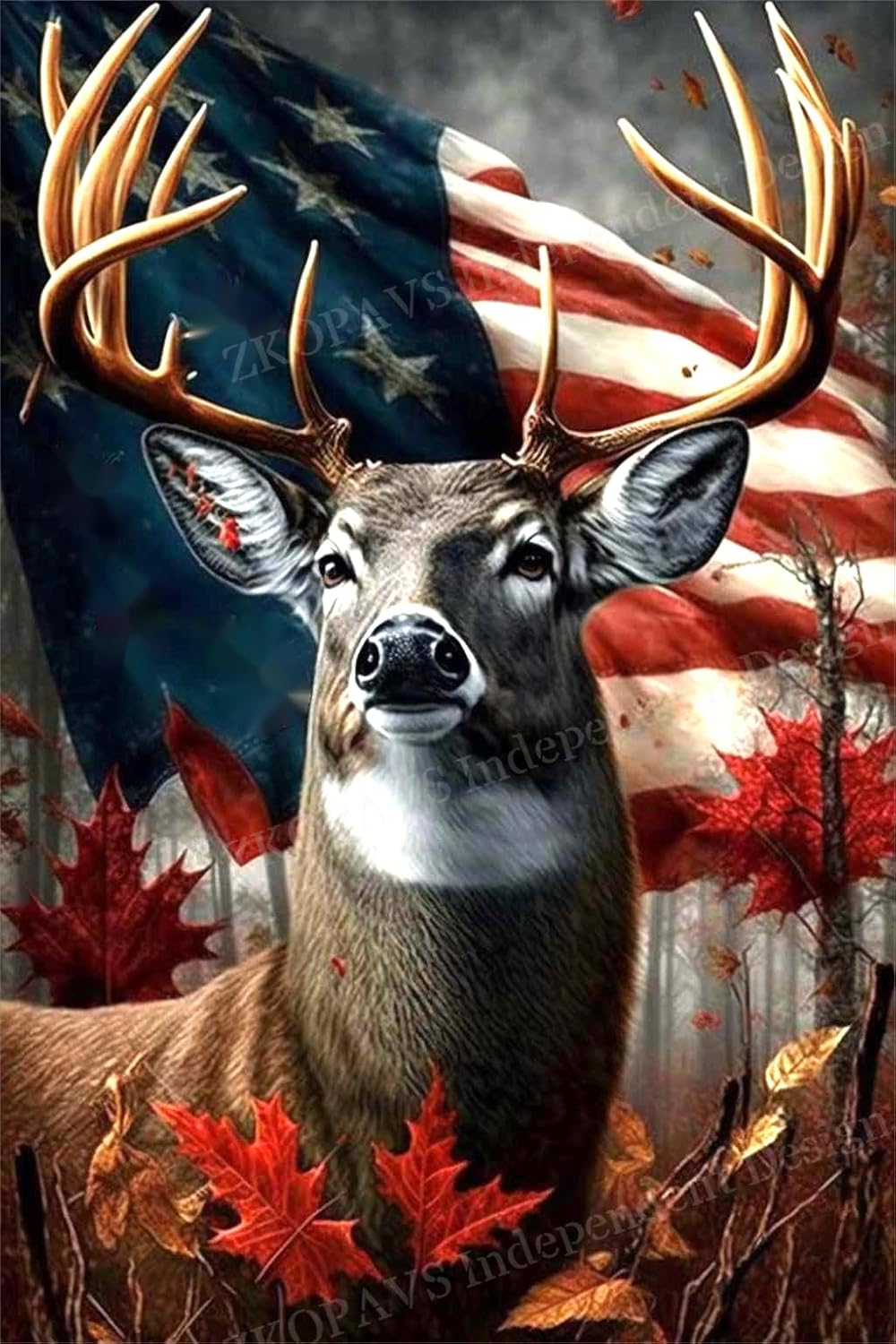 ZKOPAVS Diamond Painting Kits Flag Deer - A Full Round Embroidery Kit Pasted By Number,Perfect for Early Spring Home Decor & Holiday Gifts for Children and Adults 20 X 24 inch