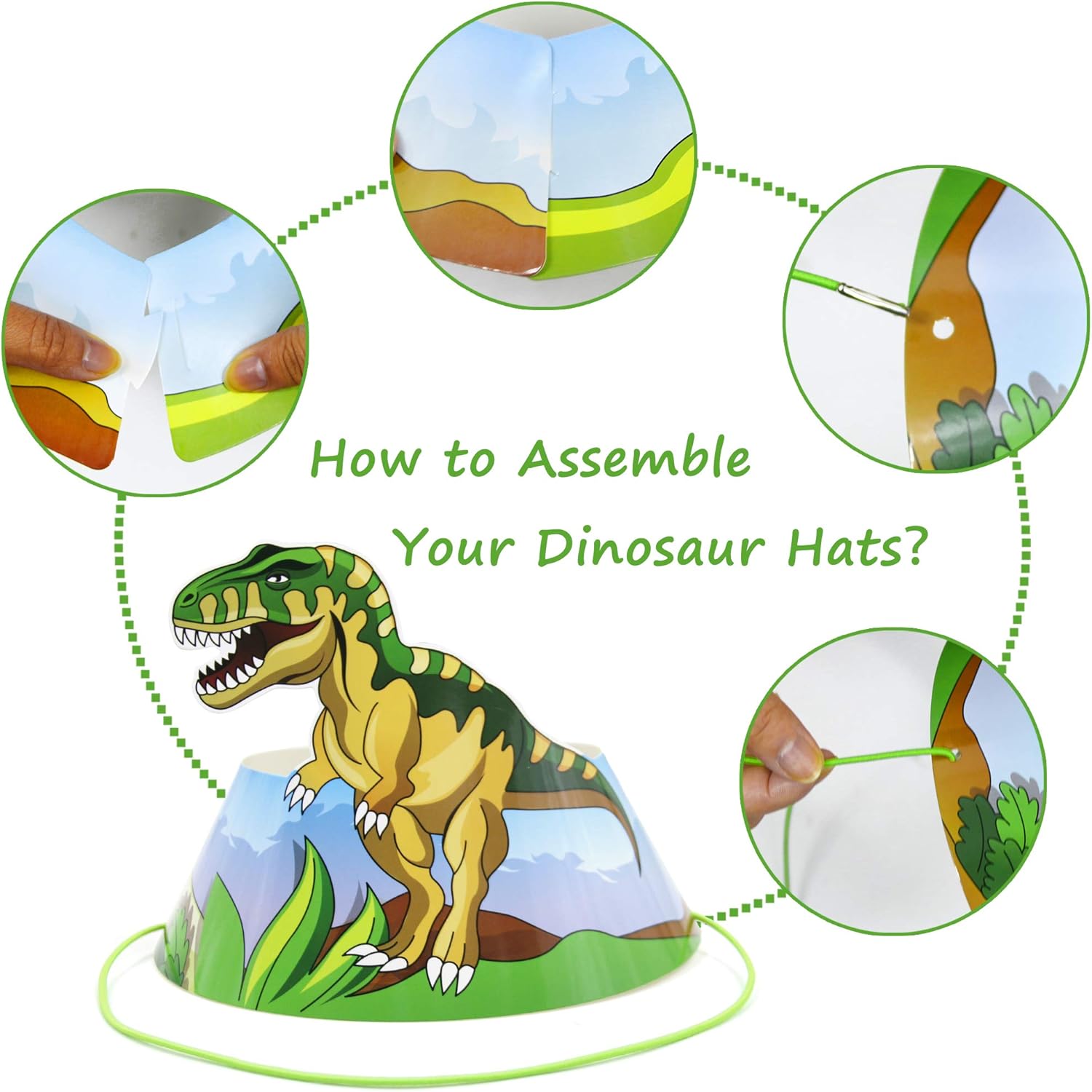 BeeGreen Dinosaur Party Hats Birthday Paper Hats Party Supplies Favors Hat 24 Pack Dino Party Accessories with Elastic Cords for Kids Girls Boys : Toys & Games