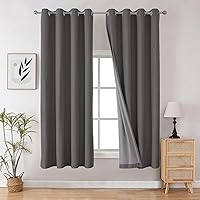 Vista 56 de Joydeco - Juego de 2 paneles de cortinas opacas de 63 pulgadas, 2 cortinas largas con aislamiento térmico burg, cortinas de oscurecimiento