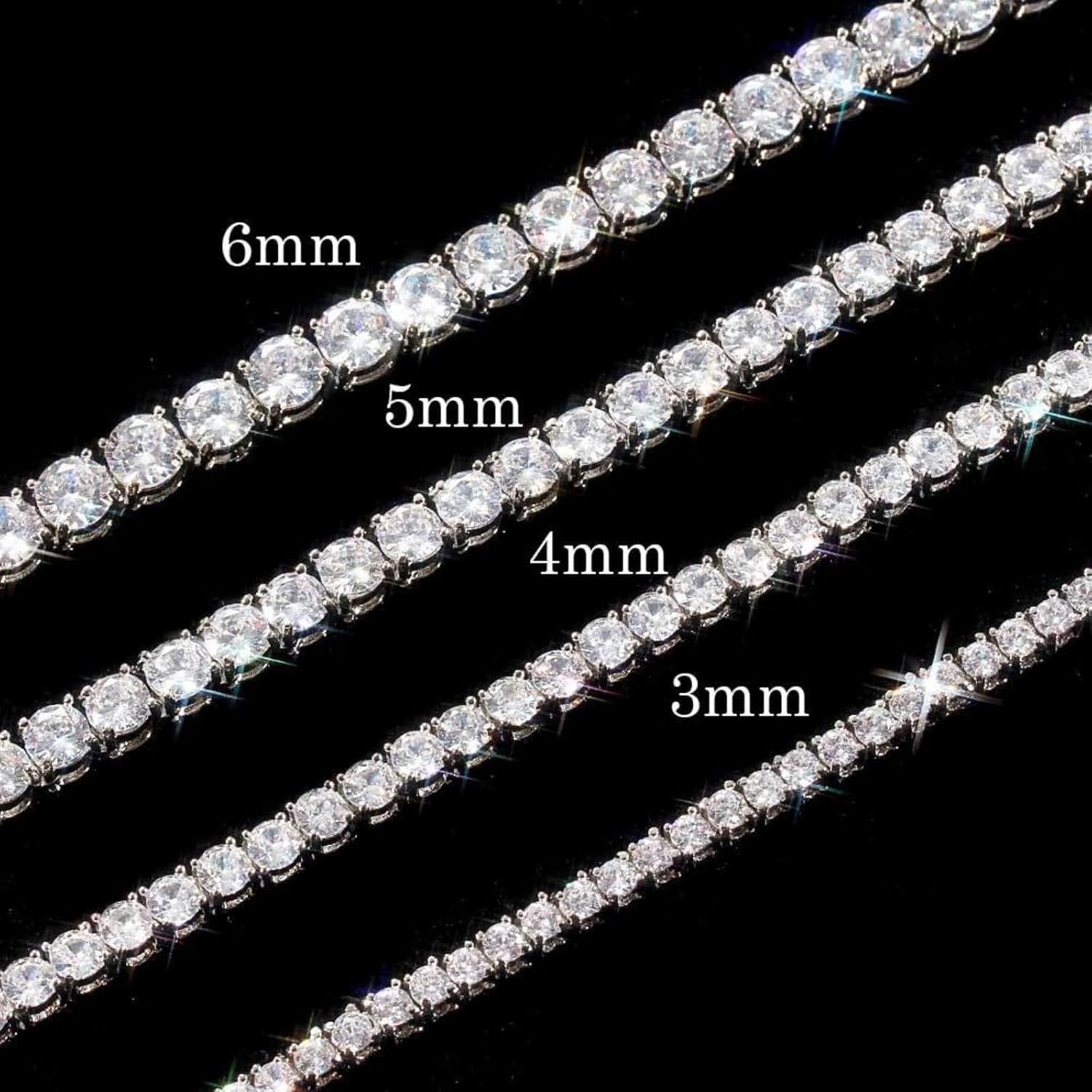 Collar de tenis de 3 a 6 mm para mujeres y hombres, chapado en oro blanco de 18 quilates, collar de diamantes de imitación de circonita cúbica de corte redondo