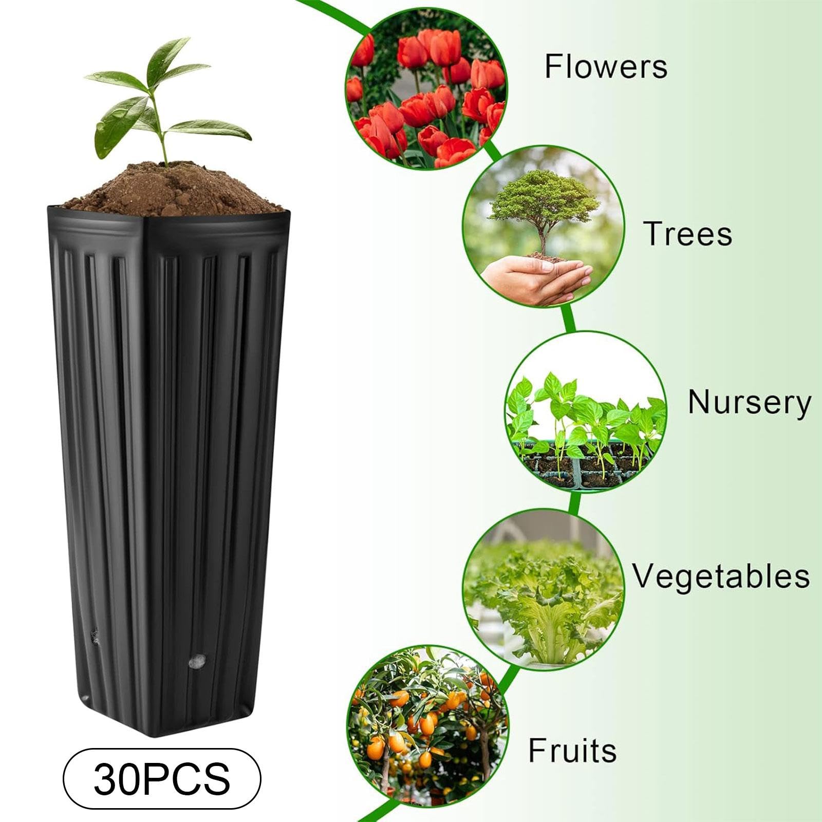 30 Pots pour Semis, Jardinières, Conteneurs avec Trous de Drainage, en Polypropylène, Favorisent La Croissance des Racines, pour Terrasse, XL