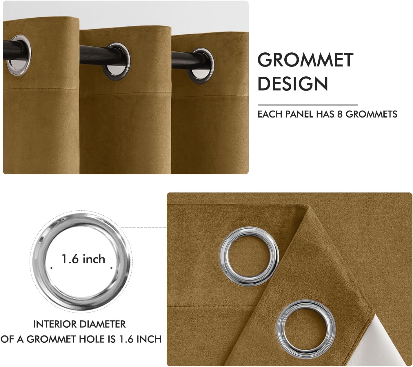 MIULEE Upgraded Thermal Insulated 100% Blackout Velvet Curtains 84 Inches Long Gold Black Out Curtain Drapes for Luxury Bedroom Living Room Darkening Grommet Curtains for Light Blocking Set of 2