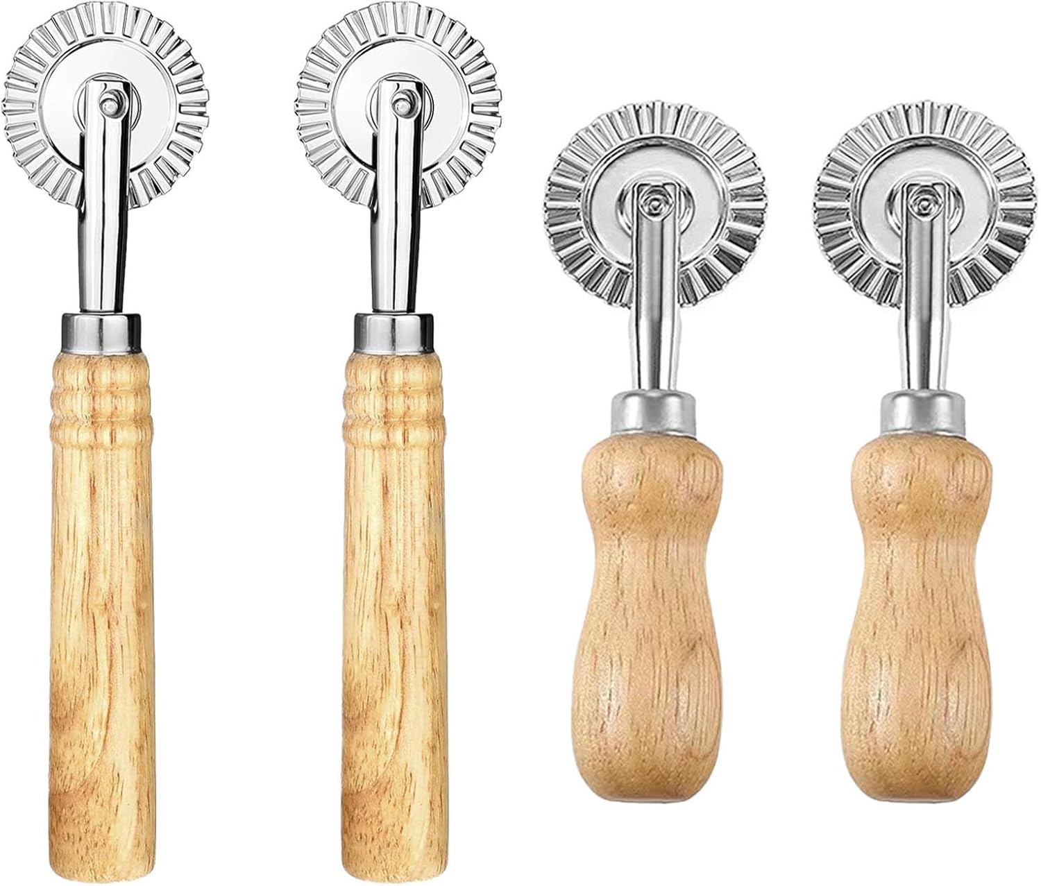 13cm/5inch Wooden Handle Pasta Cutter Wheel, Roller Pastry Cutter Tool, for Pasta Pastry Pizza Dumpling Noodle Bread, Smooth Cutting (4, Large+Small)