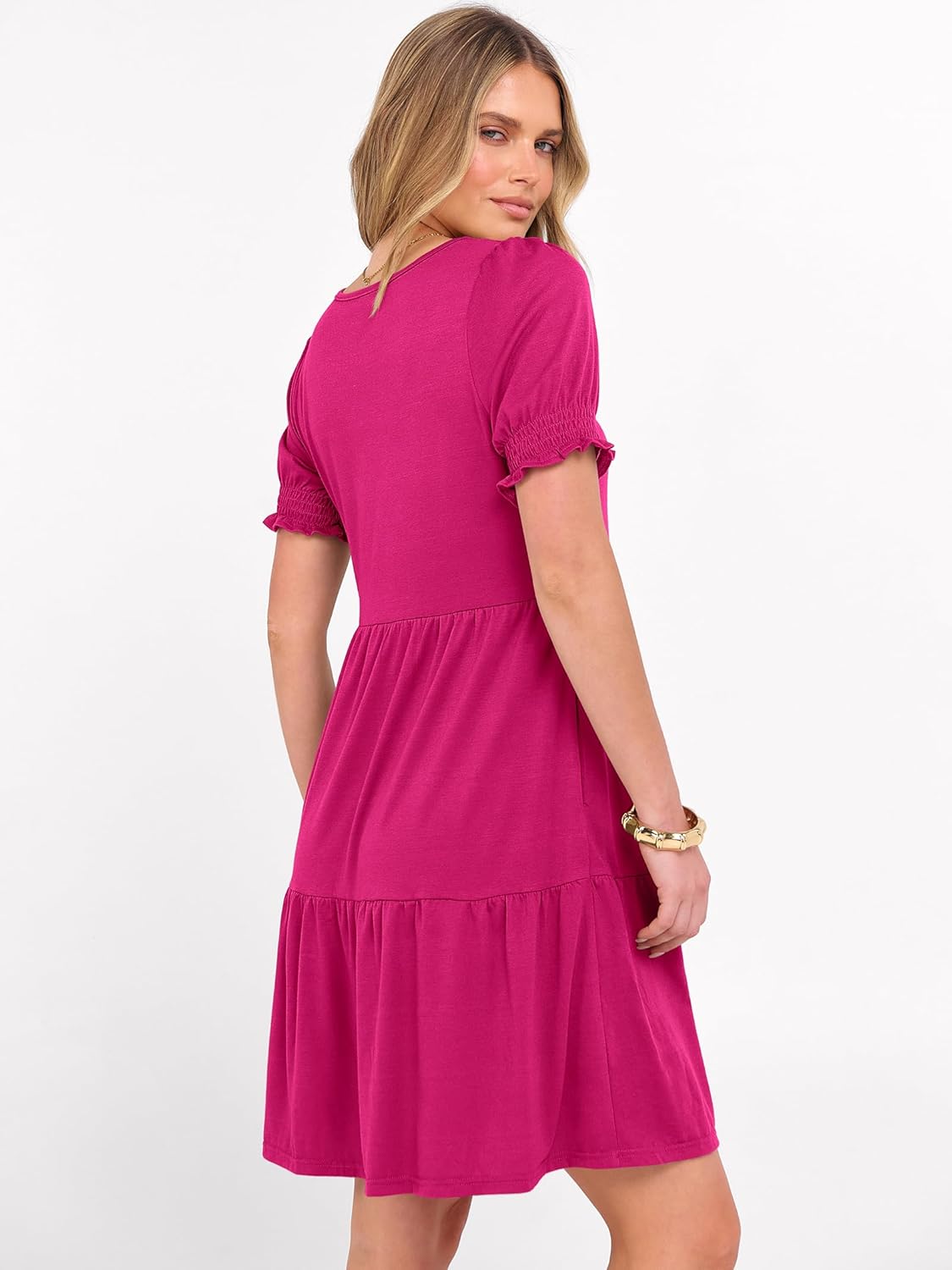 ANRABESS Women Summer Square Neck Puff Short Sleeve Mini Dress 2026 Casual Flowy Sundress Beach Vacation Clothes with Pockets - Image 6