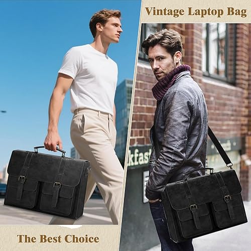 Miniatura 5 de Bolsa de mensajero de cuero para hombres 15.6 pulgadas vintage bolsa portátil maletines impermeables para hombres bolsa de computadora bolsa para el