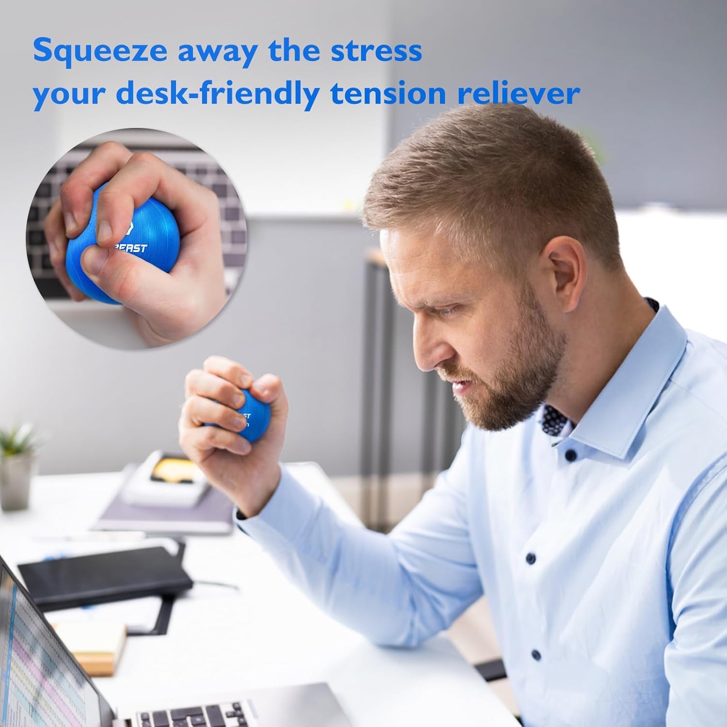 FitBeast Stress Balls for Adults, 6-Pack Hand Therapy Balls, Soft, Medium, Hard Tri-Density, Green, Orange, Blue - Image 6