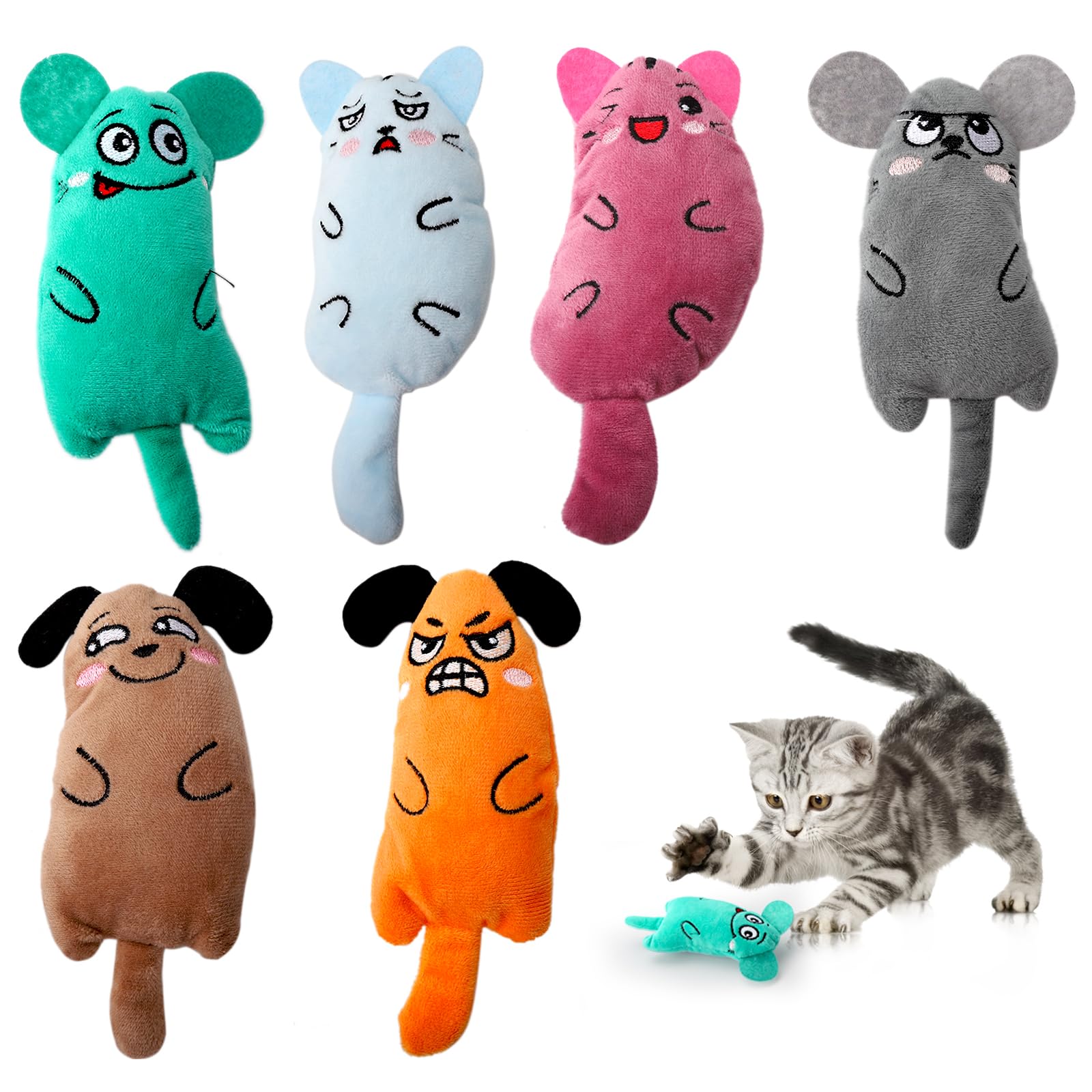 BRISKORE 6 juguetes de hierba gatera para gatos, juguete de peluche para gatos, hierba gatera, juguete de peluche para gatos y gatos, juego de juguetes para gatos