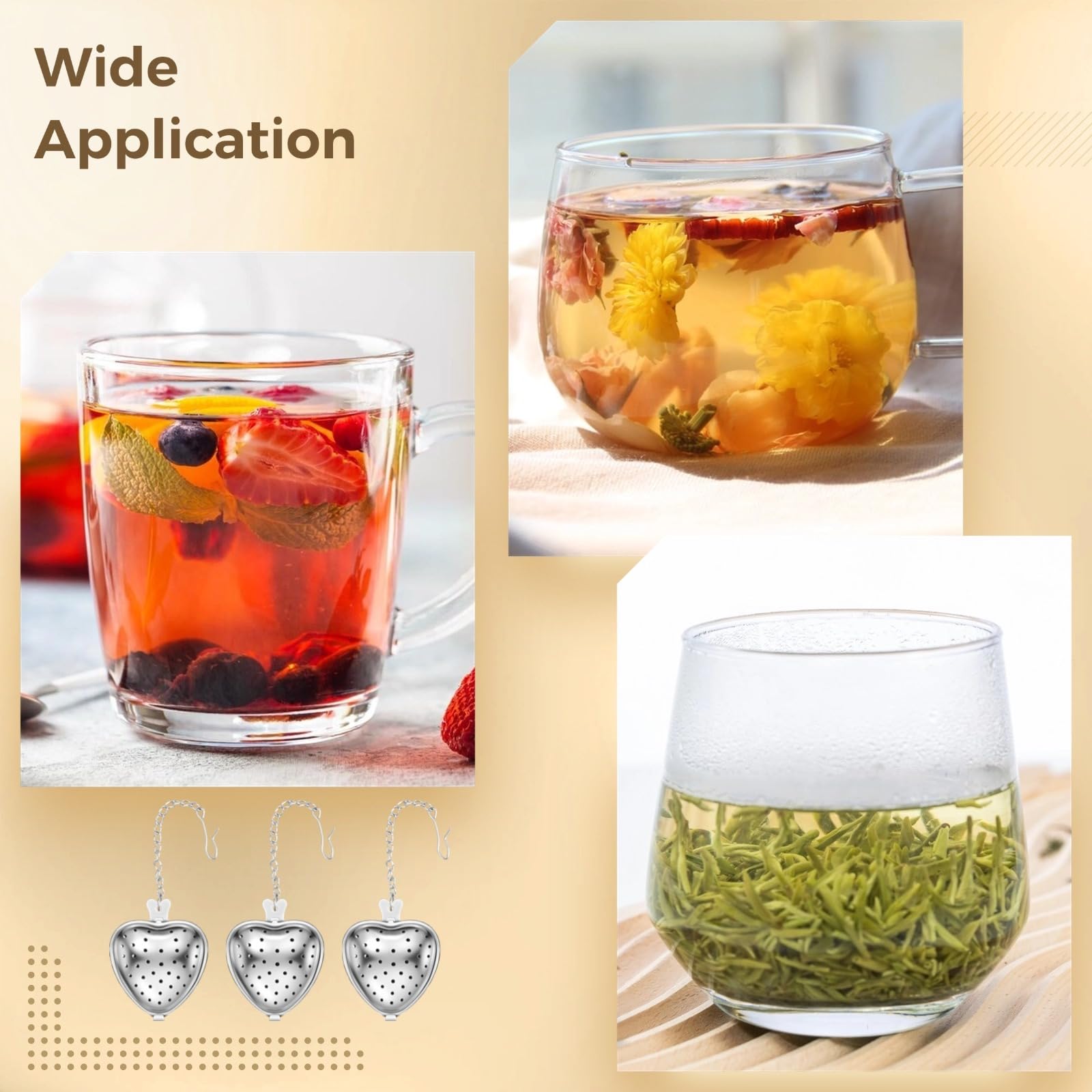 50 Stk. Teesiebe, Edelstahl-Teekugelfilter, Teesieb für losen Tee, Tee-Infusionsdiffusor, herzförmige Netz-Teefilter mit verlängerter Kette und Haken