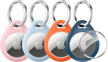 UNBREAKcable Pack of 4 Apple AirTag Holders [Holds AirTag Securely] [Easy Installation] Waterproof TPU Protective Case with 304-4 Stainless Steel Ring