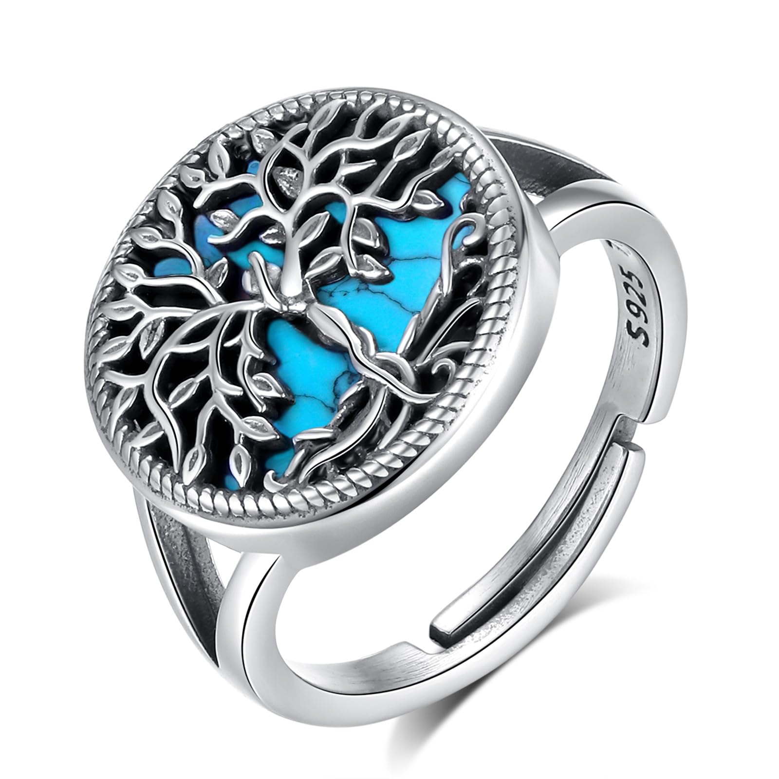 AEONSLOVE Anillos Arbol de la Vida Mujer Ajustables Plata de Ley 925, Anillo Abierto Serpiente/Nudo de Bruja/Hoja/Cuchara, Anillo Pulgar Vintage para Mujer Hombre