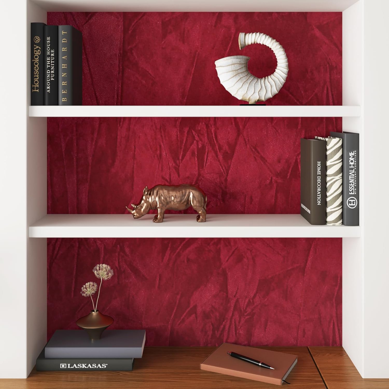 17.5inx23ft Red Peel and Stick Wallpaper Removable Velvet Wallpaper Self Adhesive Textured Burgundy Velvet Fabric Wall Paper Vintage Red Contact Paper for Cabinets Living Room Wall Decor