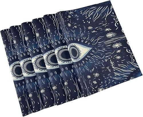 Miniatura 9 de Kigai Juego de 4 manteles individuales, color azul de ojo malvado, antideslizantes, lavables, resistentes al calor, para cocina, mesa de comedor,