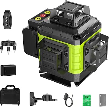 16 Line Laser Level 360 Self Leveling, 4x360Professional 4D Green Cross Line laser Level with 2 Batteries, Adjustable Brightness & Remote Control, for Tiling Floor Construction and Picture Hanging