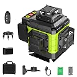 16 Line Laser Level 360 Self Leveling, 4x360°Professional 4D Green Cross Line laser Level with 2 Batteries, Adjustable Brightness & Remote Control, for Tiling Floor Construction and Picture Hanging