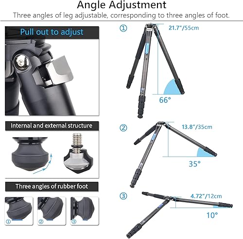 Miniatura 6 de ARTCISE Trípode de cámara de fibra de carbono - Trípode de viaje profesional resistente sin cabeza esférica, monopie para cámara réflex digital,