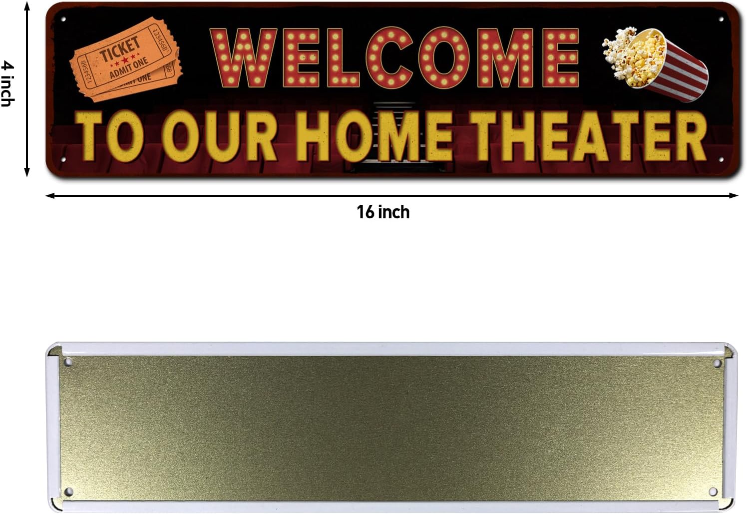 Movie Theater Sign, Vintage Wall Decor for Bar, Cafes Pubs, Media Room, 4x16 Inches Aluminum Metal Sign (Welcome to Our Home Theater) - Image 2