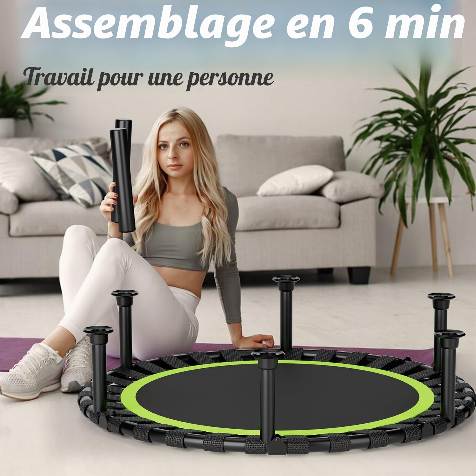 'ZCMHAXJ Foldable Mini Trampoline, 40'' Rebounder Trampoline for Adults & Kids, 450lbs Capacity with/Without U/T-Shaped Adjustable Bar, Indoor Fitness Workout Exercise Equipment'