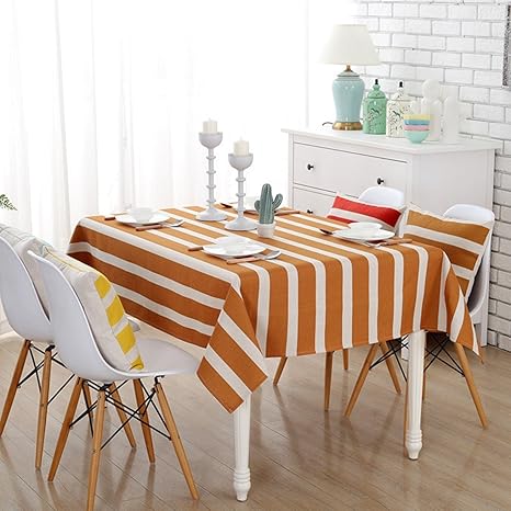 Amazon Co Jp テーブルクロス ストライプ柄 北欧 テーブルカバー 長方形 耐熱 撥水 厚手 おしゃれ 拭きやすい マルチカバー 綿麻 田園風 シンプル ナチュラル インテリア 雑貨 多用途 オレンジ 140 2cm ホーム キッチン