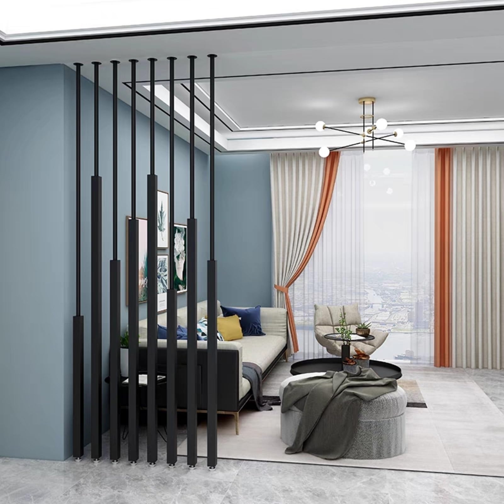 Paravent d'intimité portable avec cadre en fer, cloison réglable pour décoration de maison et de bureau