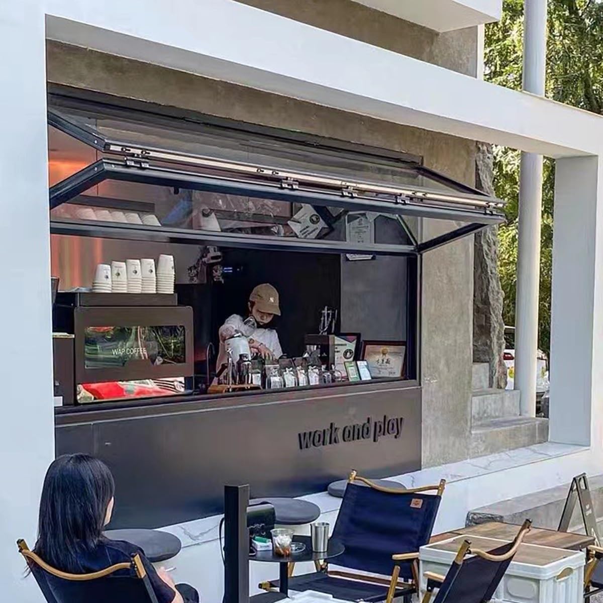 Aluminum Folding Sliding Window with Safety Lock, Custom Folding Sliding Concession Window, Aluminum Mobile Home Windows for Food Truck, Café(WxH 44x40in/111.7x101.6cm)