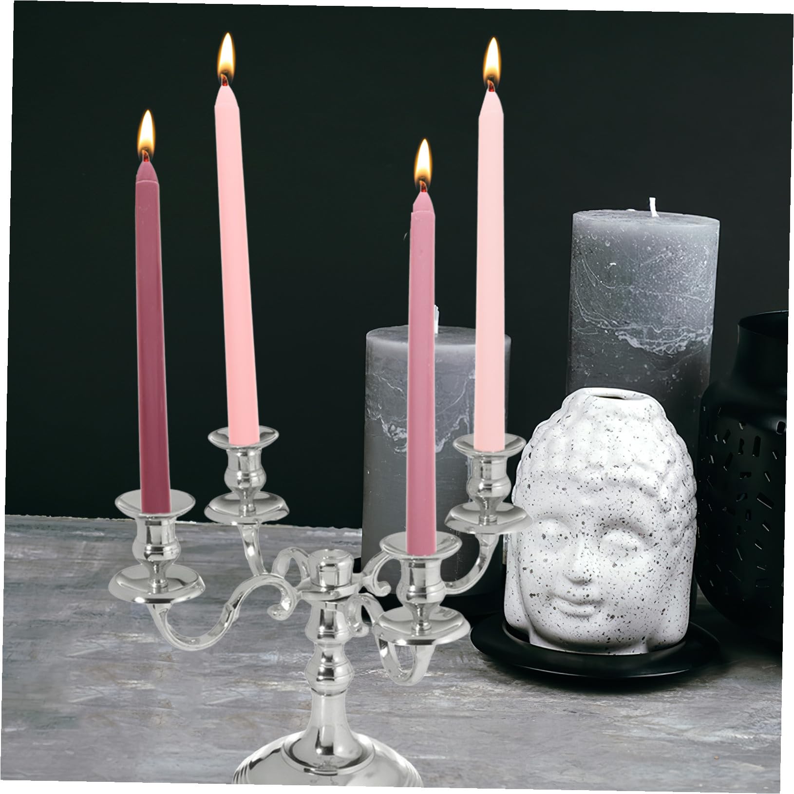 BESTYASH Romantische Duftkerzen 4 Stück Langstabkerzen mit Rosenduft Sicherer Wachs Rosa Farbverlauf Stimmungslicht für Hochzeit Dinner und Feierlichkeiten
