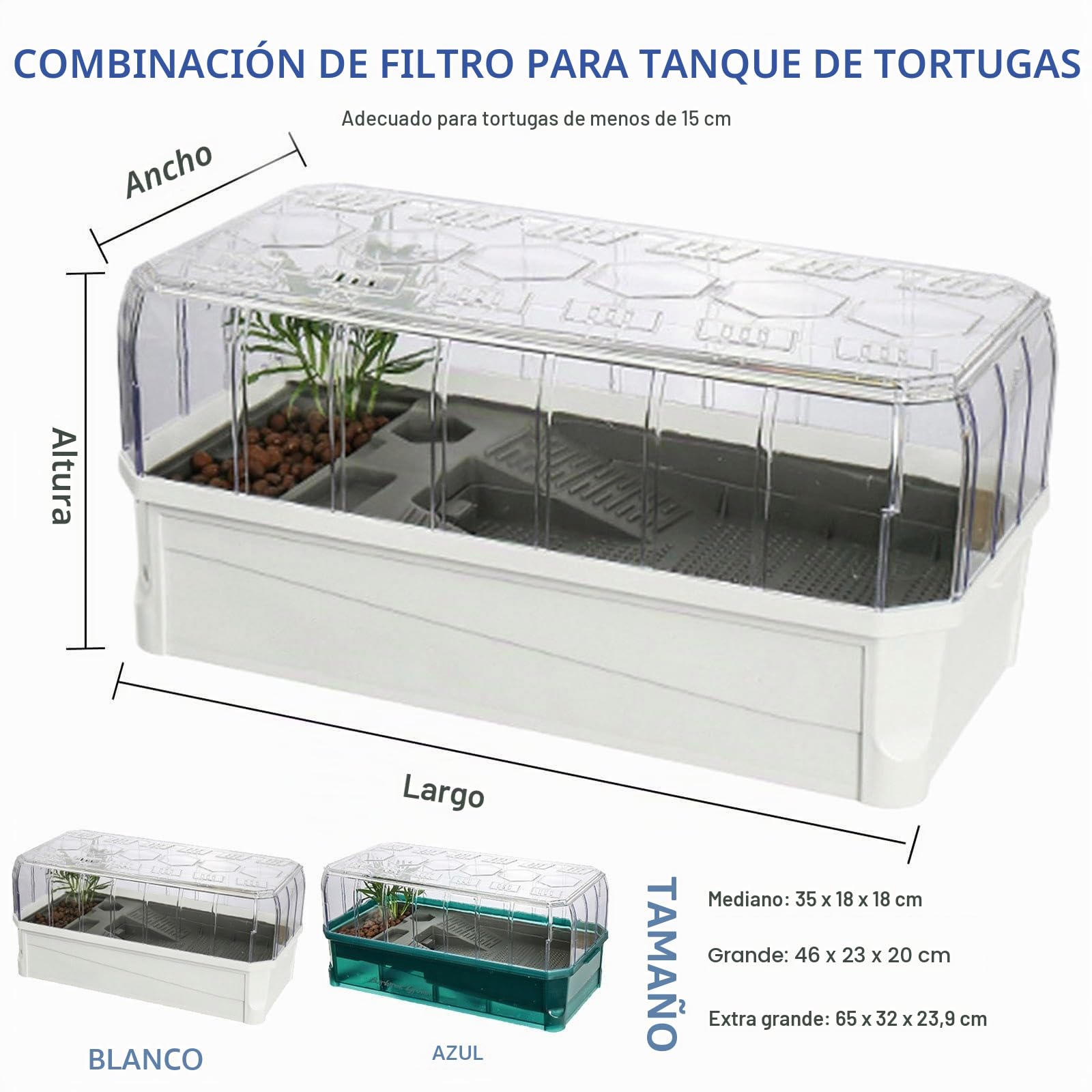 Terrario Tortugas de Tierra con Filtro de Agua para ducha| Acuario Plástico Tortugas de Agua | Kit Completo con Sistemi de Filtración | Caja para Cría de Reptiles y Fauna Box | Tanque Tortuga(Green Wi