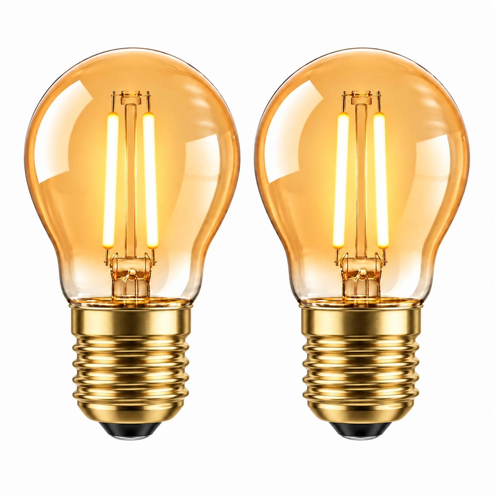 E27 Vintage LED Bulb 2W, G45 Edison Screw Bulb, 2200K Warm Amber, 2 Pack