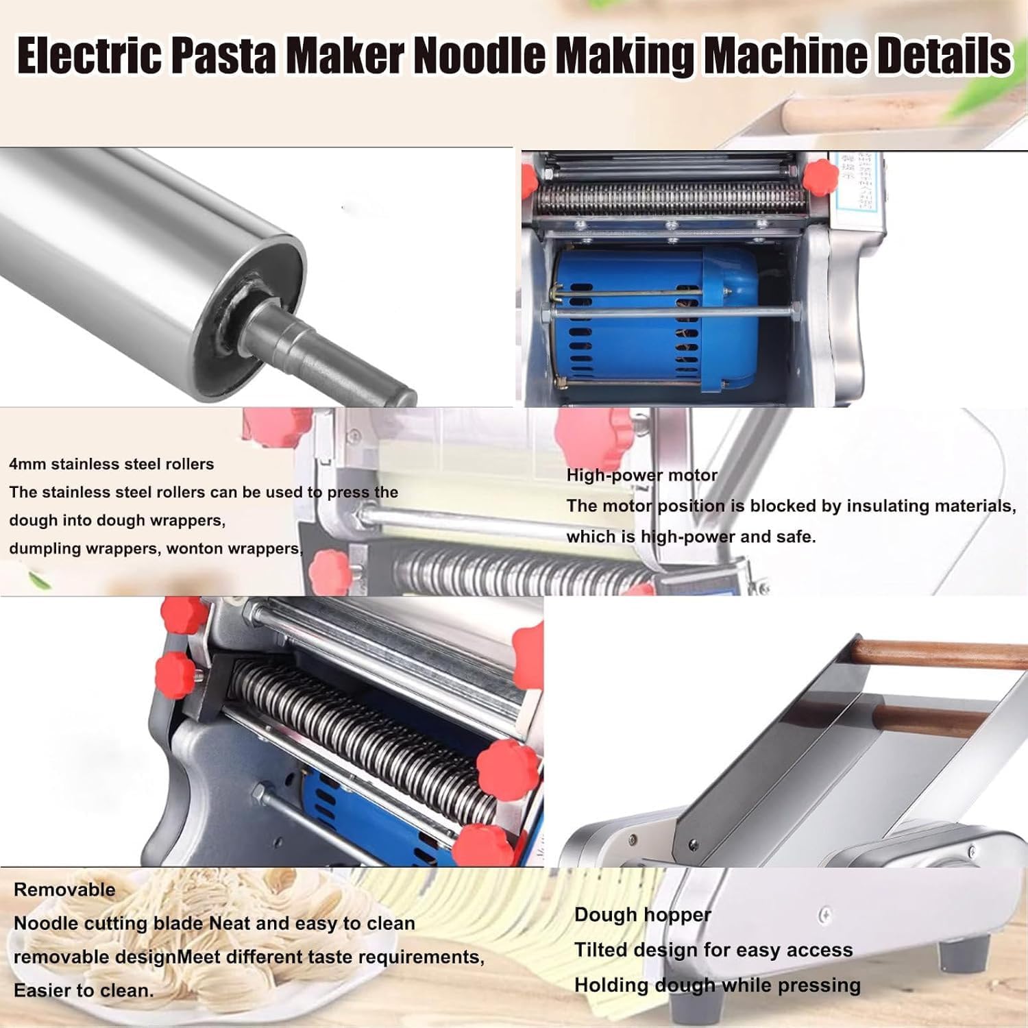 2-in-1 Electric Pasta Maker Machine,550w/750w Commercial Dough Sheeter Dumpling Maker Noodle Maker, Noodle Pressing Noodle Machine Adjustable Thickness for Spaghetti Lasagna Linguine FKM240