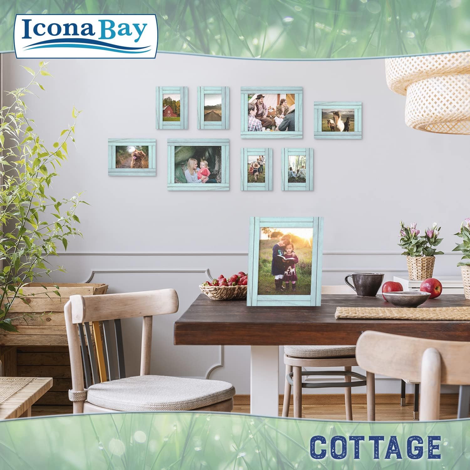 Icona Bay 4x6 (10x15 cm) Picture Frames (Eggshell Blue, 3 Pack), Rustic Picture Frame Set, Natural Real Wood Frames, Cottage Collection
