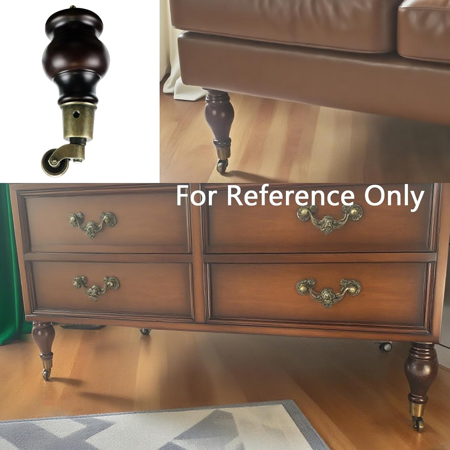 LC LICTOP Wood Furniture Legs with Casters, 120mm/4.72" Height Wooden Sofa Legs Replacement, Round Gourd Wooden Couch Feet with Caster Wheels, Classical Furniture Foot, 4Pcs