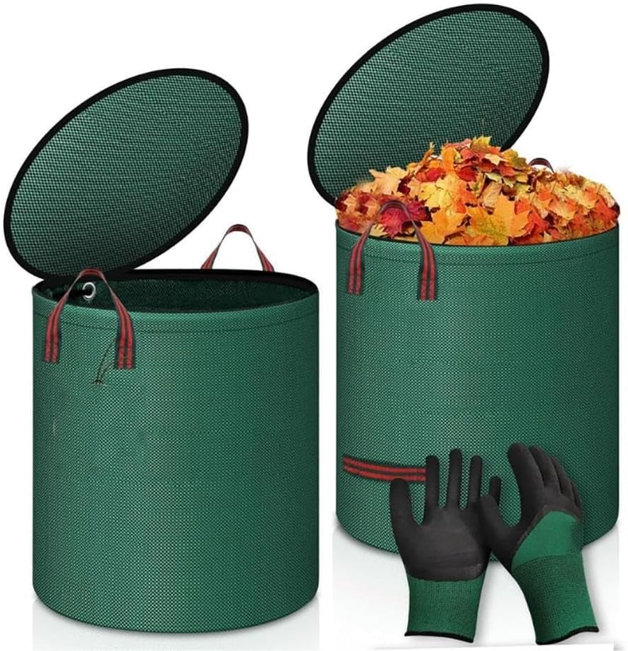 2 Pack 72 Gallon Yard Waste Bags with Lids, Reusable Leaf Garden Bags(60L 45x38cm)