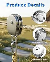 Vista 3 de Rocaris Paquete de 2 bloques de polea doble de elevación M50 304 Grúa de acero inoxidable Gancho giratorio de doble polea de carga de rodillos