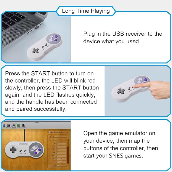 2 Pack SNES Wireless USB Controller, Rechargeable Retro SNES Remote Game Pad Controller for Windows PC MAC,Raspberry PI