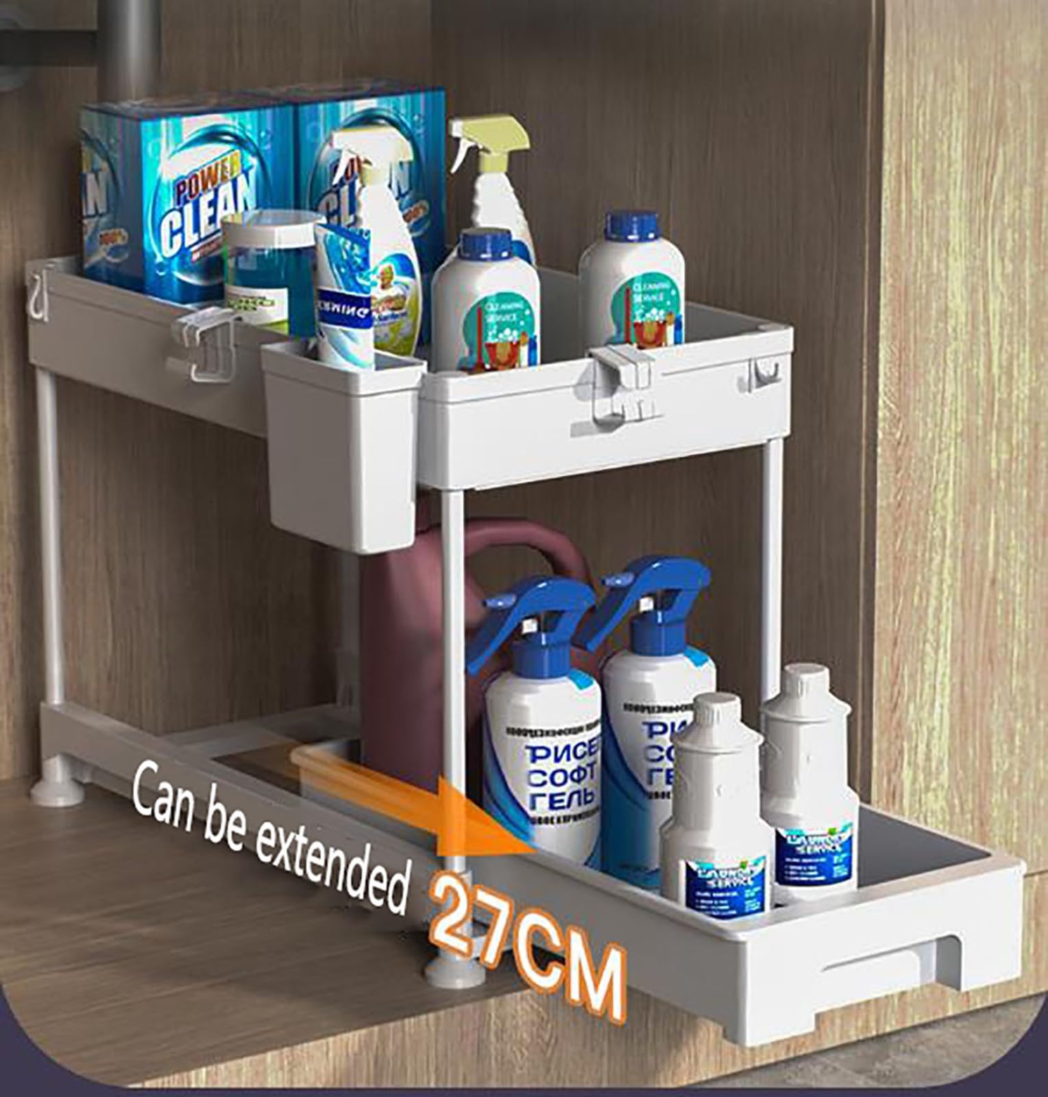 Organisateur de cuisine de rangement sous évier, rangement de cuisine coulissant à 2 niveaux sous étagère d'évier, organisation polyvalente pour cuisine salle de bain, pour placard de cuisine et pla