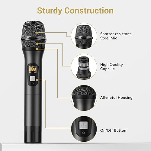 Miniatura 4 de TONOR - Sistema de micrófono inalámbrico, micrófonos de karaoke inalámbricos de metal profesional, juego de micrófono dinámico de mano con receptor