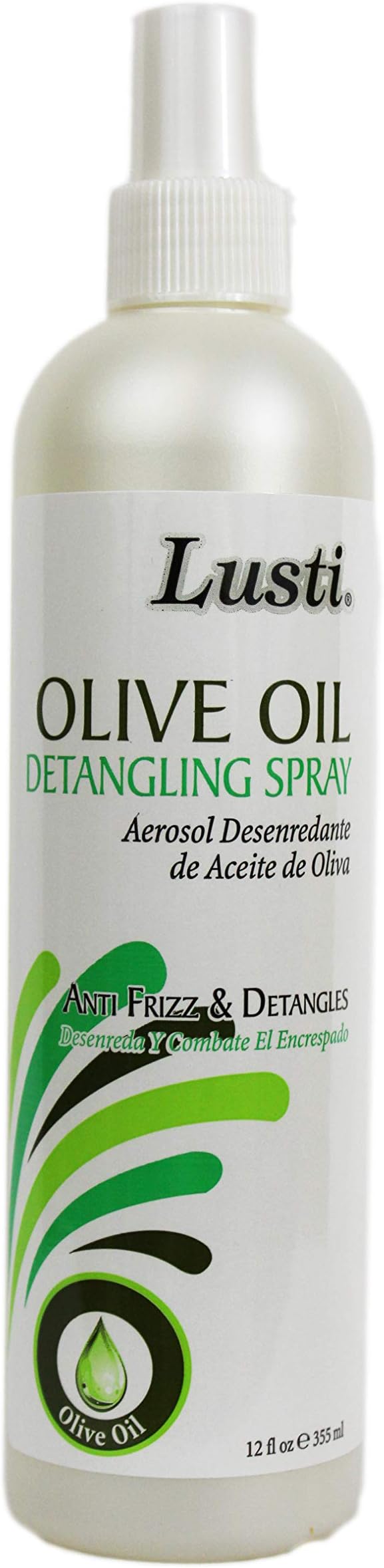 Lusti Organics Olive Oil Detangling Spray, 12 fl oz - Anti-Frizz - Strengthen Damaged Hair - Reducing Breakage - Enriched with Amino Proteins