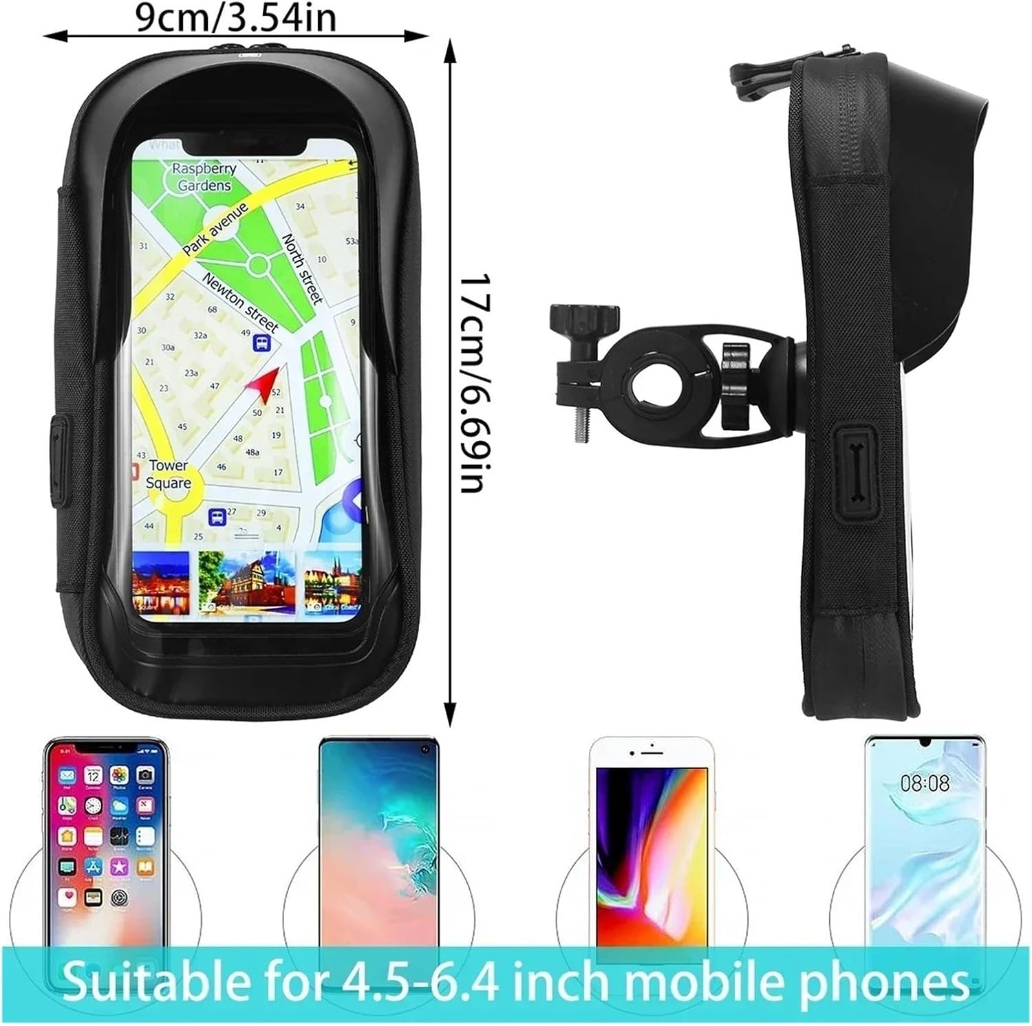 Bike Phone Mount Waterproof 360° Rotation Front Frame Phone Holder Easy Navigation Smartphone Bracket for All Phones Bicycle Phone Holder(Motorcycle Black)