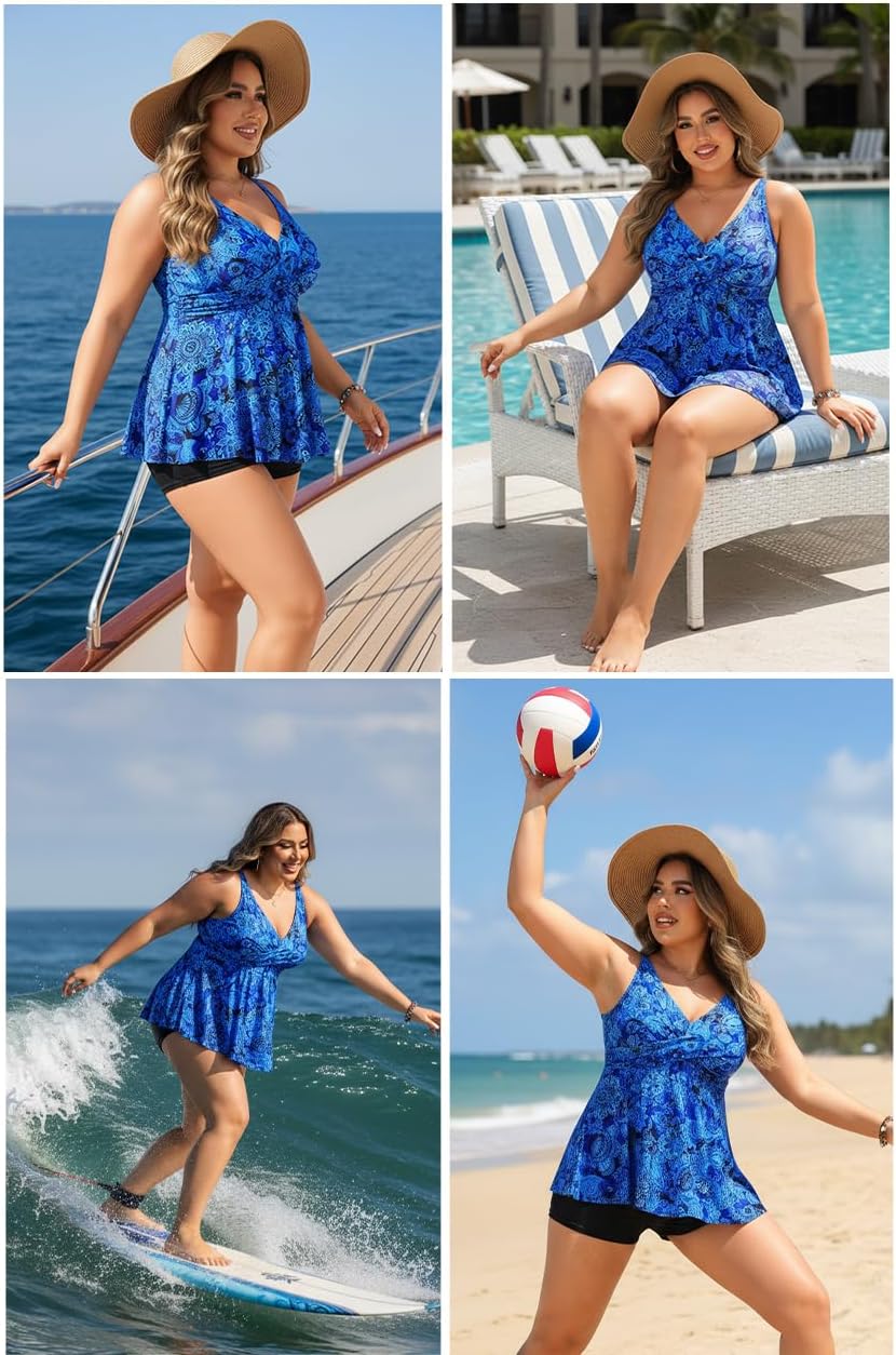 Plus Size Flowy Tankini Top Only Modest Twist Front Swimsuits No Bottom